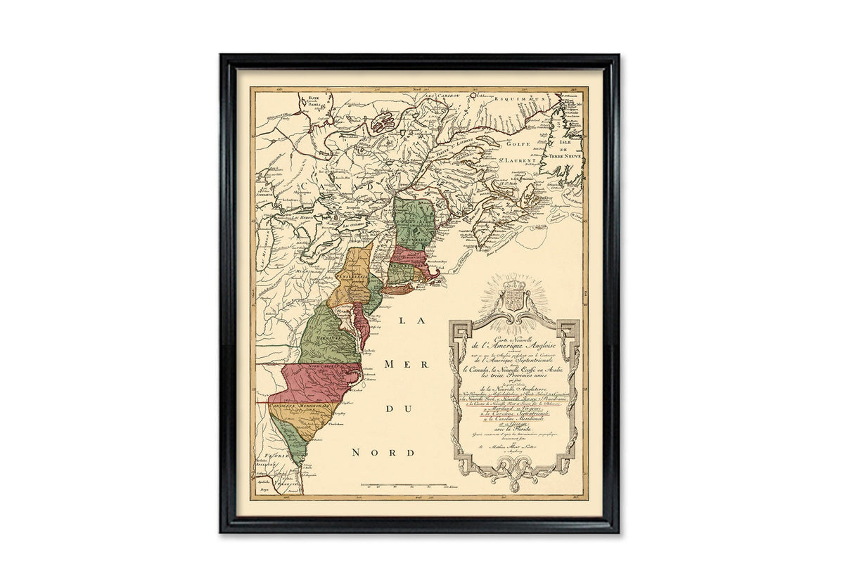 US Map Thirteen Colonies - Maps Vintage Archival 1776 Print